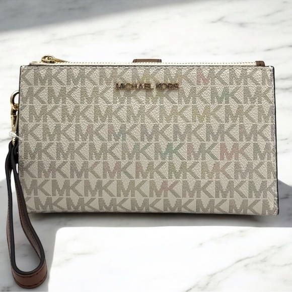 Michael Kors Large Jet Set Travel Double Zip Wallet Powder Blush Multi - Picture 2 of 10